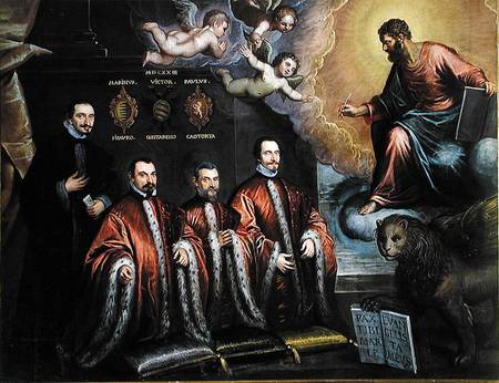Saint Mark in glory and a portrait of three lawyers and a notary a Domenico Tintoretto