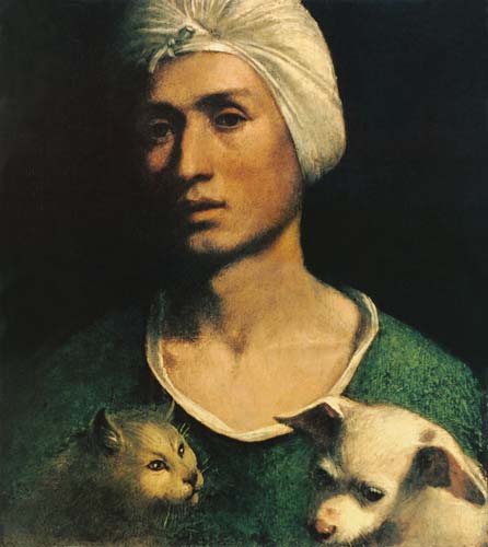 Portrait of a Young Man With a Dog and a Cat a Dosso Dossi