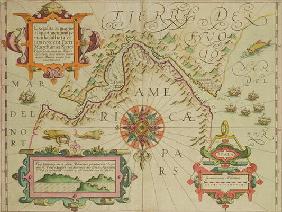 Map of the Magellan Straits, Patagonia, from the Mercator 'Atlas' pub. by Jodocus Hondius (1563-1612