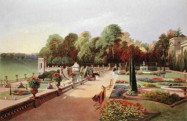 The Upper and Lower Terrace Gardens at Bowood, from 'Gardens of England', published 1857 (chromolith a E. Adveno Brooke