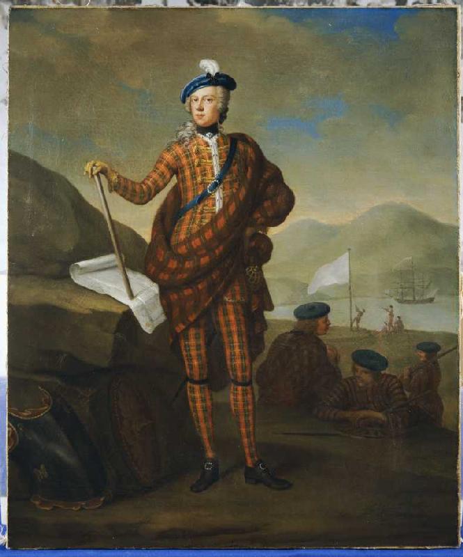 Harlequin Portrait Of Prince Charles Edward Stewart (1720-1788), Full Length In Red Tartan Coat, Bre a E. Gill