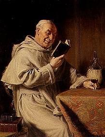 Reading monk with red wine-glass. a E. Gruetsner