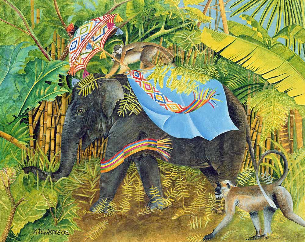Elephant with Monkeys and Parasol a E.B.  Watts