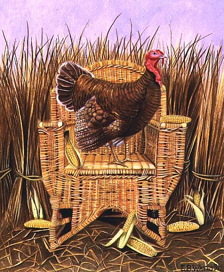 Brown Turkey on a Wicker Armchair, 1991 (acrylic)  a E.B.  Watts