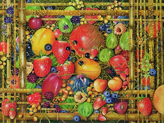 Fruit in Bamboo Box, 1999 (acrylic on canvas)  a E.B.  Watts