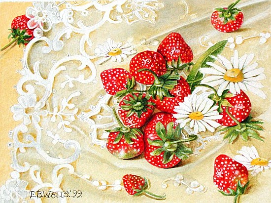 Strawberries on Lace, 1999 (acrylic on paper)  a E.B.  Watts