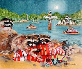 Racoons, 2000 (acrylic on canvas) 