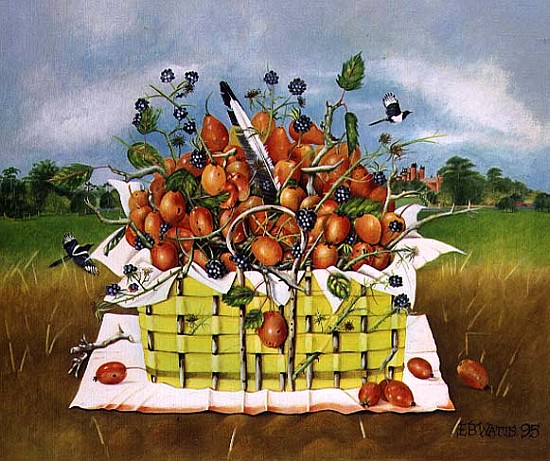 Yellow Basket with Crab Apples, 1995 (acrylic)  a E.B.  Watts