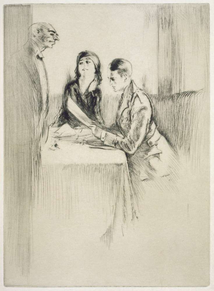 A couple ordering their meal, illustration for Mitsou by Sidonie-Gabrielle Colette a Edgar Chahine