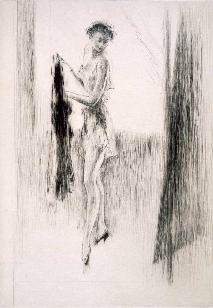 A woman dressing in front of a mirror, illustration for Mitsou by Sidonie-Gabrielle Colette a Edgar Chahine