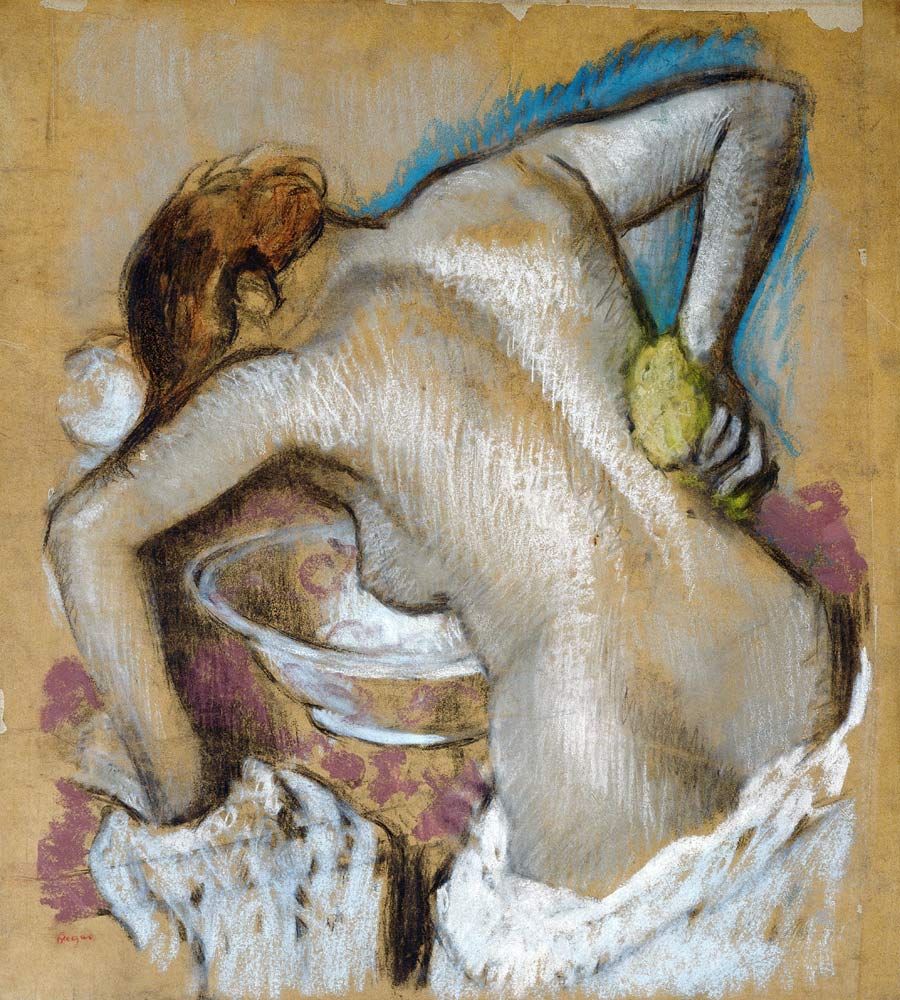 Frau, ihren Rücken mit einem Schwamm waschend a Edgar Degas