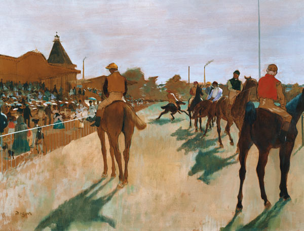 Cavalli da corsa di fronte alle piattaforme a Edgar Degas