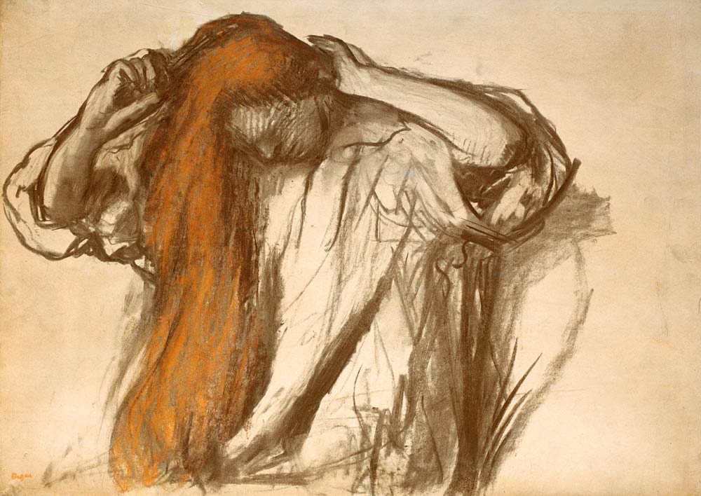 Woman combing her hair a Edgar Degas