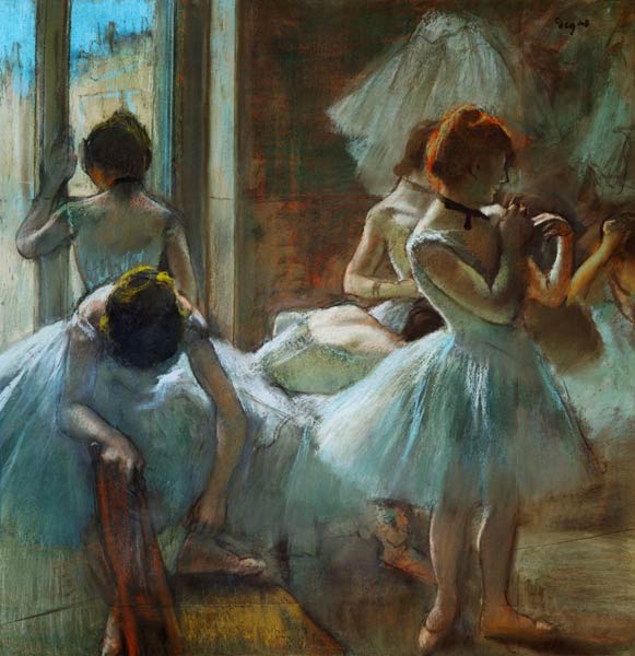 Blaue Tänzerinnen in der Pause a Edgar Degas