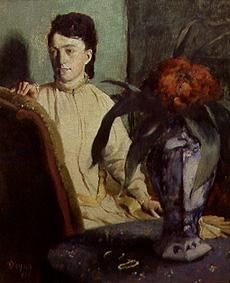 Lady and Chinese flower vase a Edgar Degas