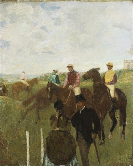 Jockeys at the Racecourse (oil on paper laid down on board) a Edgar Degas
