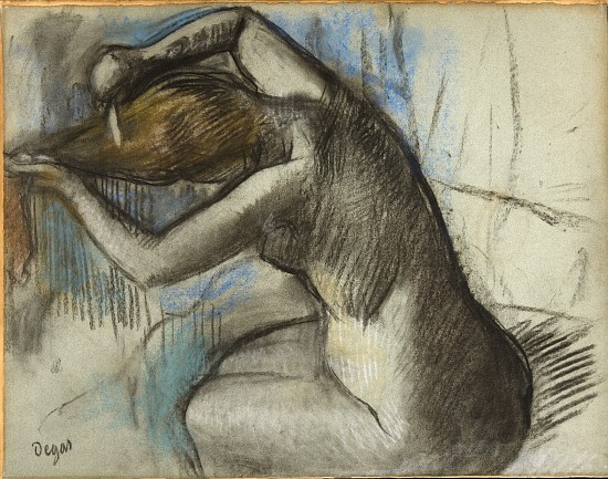 Seated Nude Woman Brushing her Hair a Edgar Degas