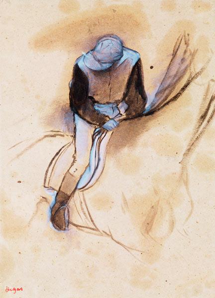 Jockey flexed forward standing in the saddle, 1860-90 (pastel & charcoal on paper)