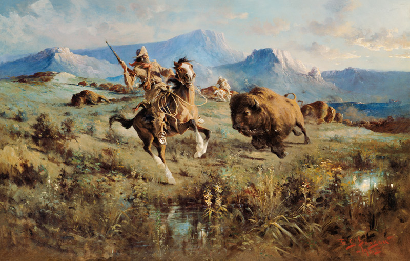 Buffalo hunting. a Edgar Samuel Paxon