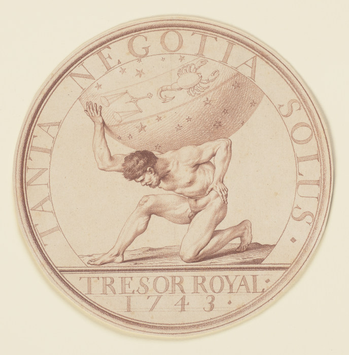 Atlas trägt die Himmelskugel (Sondermünze "Trésor Royal 1743") a Edme Bouchardon