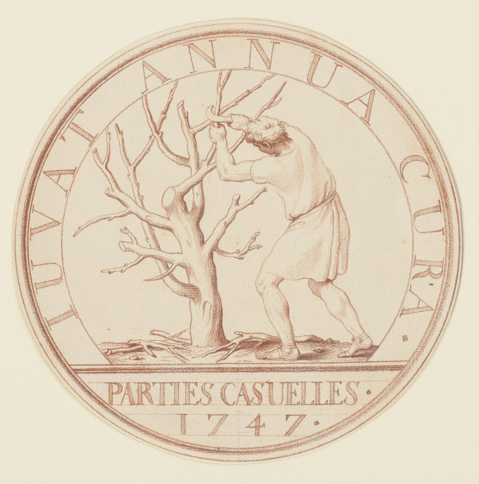 Ein Bauer, einen Baum beschneidend (Sondermünze "Parties Casuelles 1747") a Edme Bouchardon