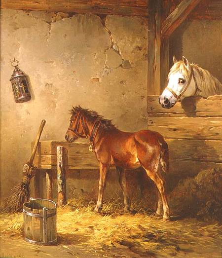 Mare and Foal in a Stable a Edmund Mahlknecht
