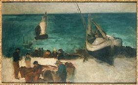 Seascape at Berck, Fishing Boats and Fishermen, 1872-73