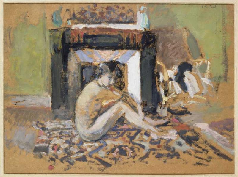 Woman act in front of fireplace a Edouard Vuillard