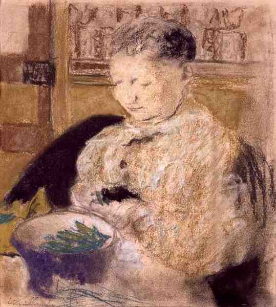 Madame Vuillard Podding Peas, 1905 (pastel on paper)  a Edouard Vuillard