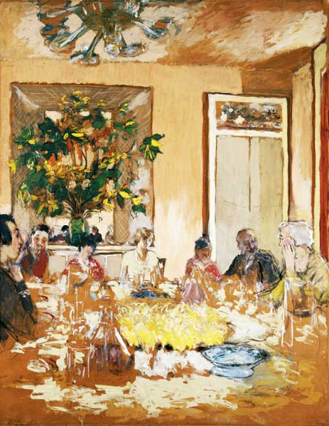 The Dining Room at Chateau de Clayes, 1938 (distemper and charcoal on paper)  a Edouard Vuillard