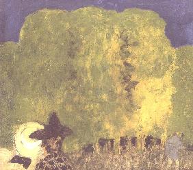 Two Women in a Landscape, 1895 (oil on paper) 