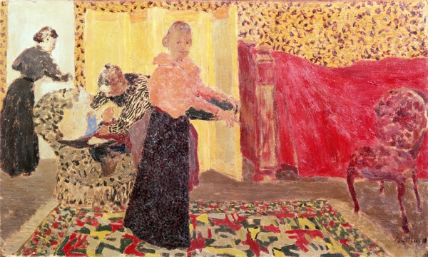 Three Women in an Interior with Rose Wallpaper, 1895  a Edouard Vuillard