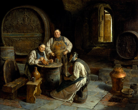 Three monks in the monastic wine cellar a Eduard Grützner