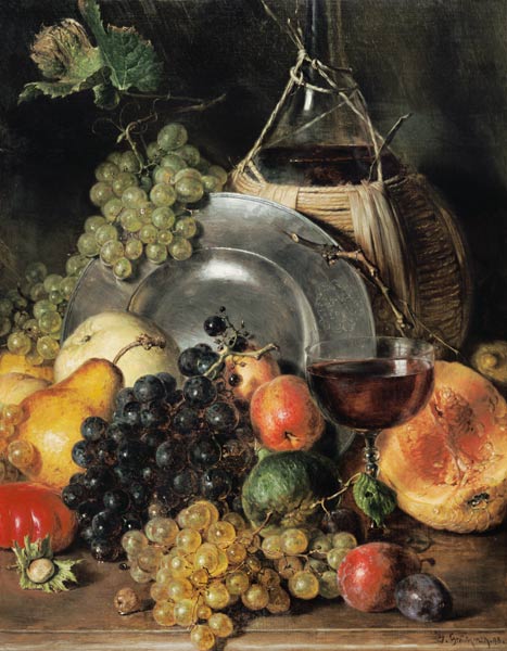 Quiet life with fruits and wine a Eduard Grützner