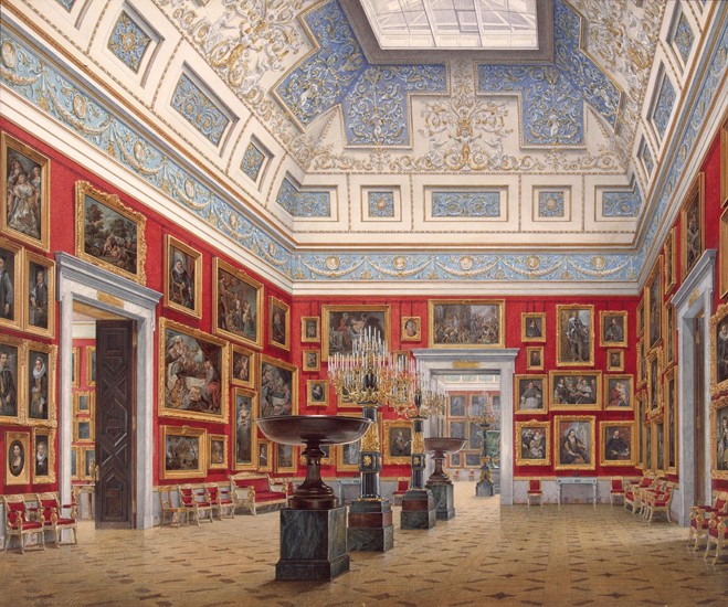 Interiors of the New Hermitage. The Room of Flemish painting a Eduard Hau