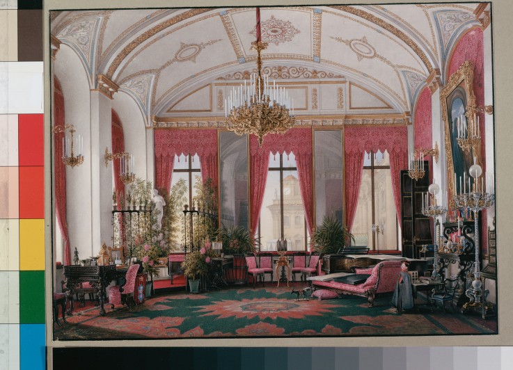 Interiors of the Winter Palace. The Raspberry Study of Empress Maria Alexandrovna a Eduard Hau