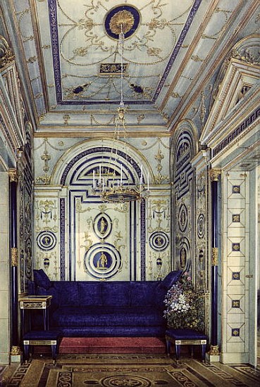 The Blue Study in the Grand Palais in Tsarkoye Selo, before 1840 (w/c, gouache & ink on paper) a Eduard Hau