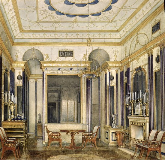 The Drawing Room of the Empress Maria Alexandrovna in the Great Palais in Tsarskoye Selo (w/c, gouac a Eduard Hau