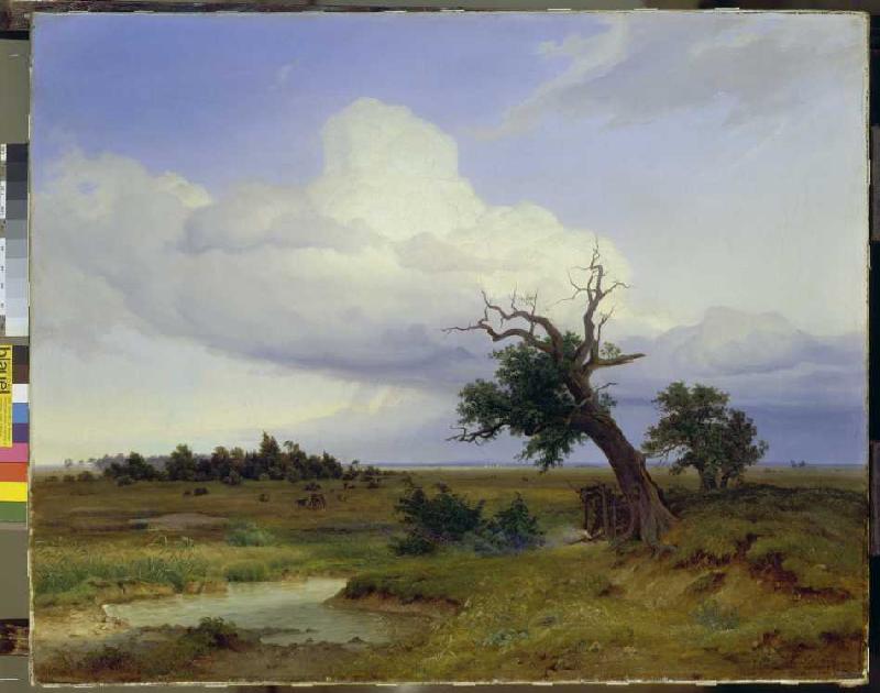 Landscape with dying oak a Eduard Schleich il vecchio