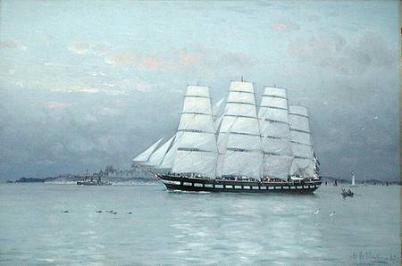 An Outward Bound Ship under Full Sail a Eduardo de Martino