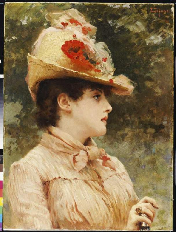 Bildnis einer jungen Frau mit Hut. a Eduardo Tofano