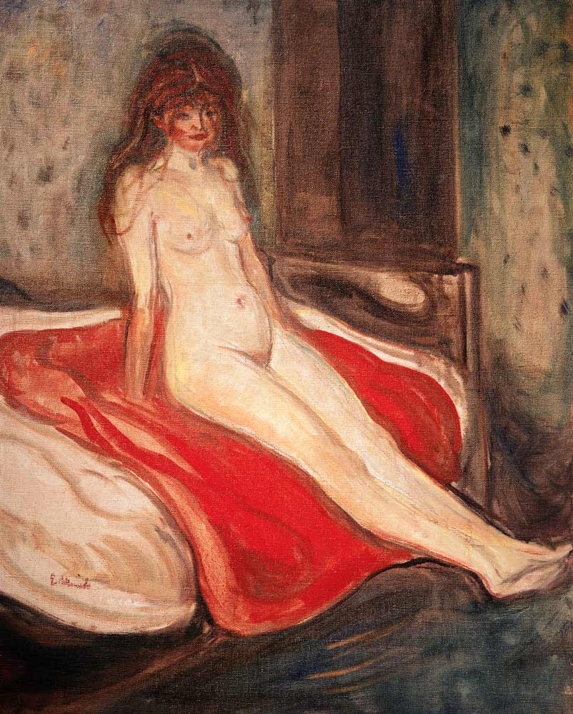 Girl on red cloth a Edvard Munch