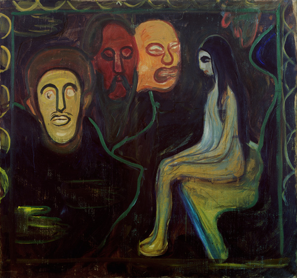 Girl and Three Male Heads a Edvard Munch