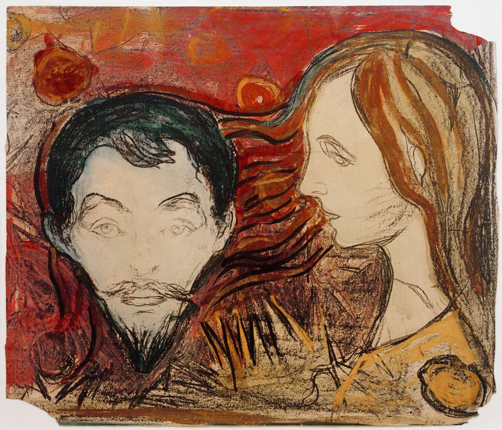 Male Head in Woman's Hair a Edvard Munch
