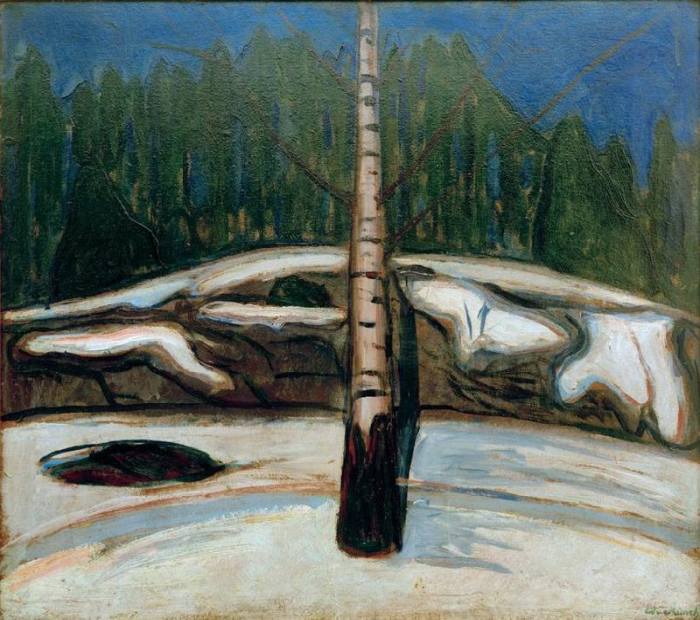 Birch in snow a Edvard Munch