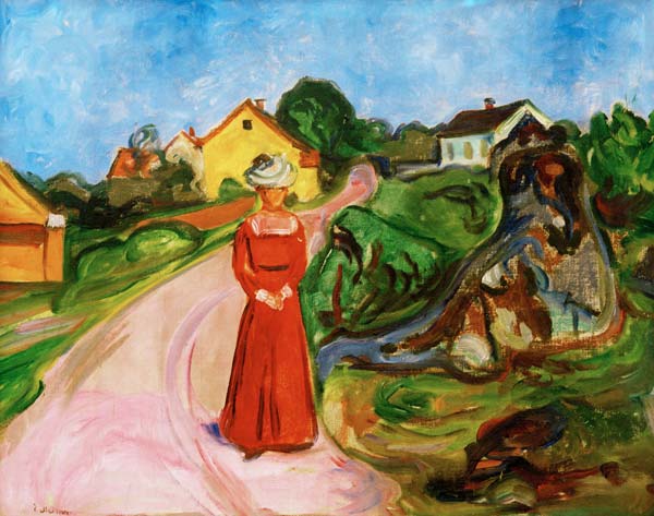 Woman in red dress a Edvard Munch