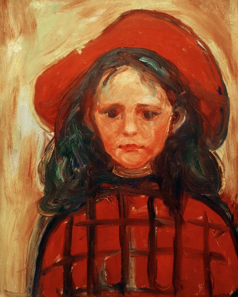 Girl in Red Checkered Dress and Red Hat a Edvard Munch