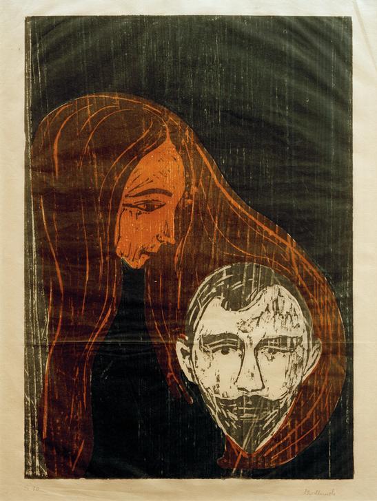 Male Head with Woman's Hair a Edvard Munch