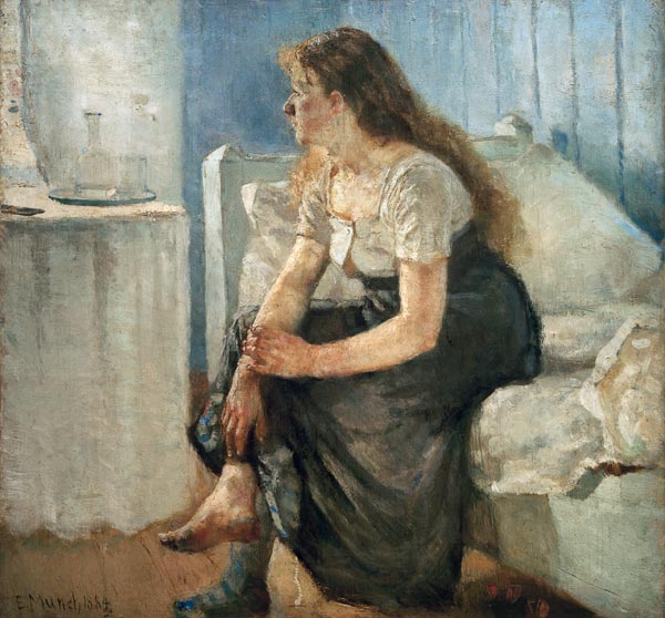 Morning (Girl sitting on bed) a Edvard Munch