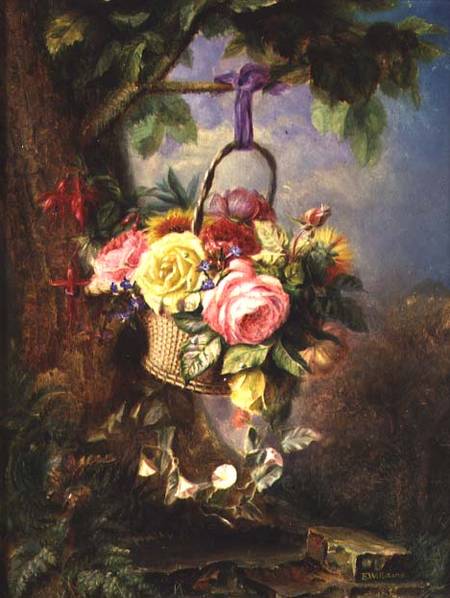 Basket of Roses with fuschia a Edward Charles Williams